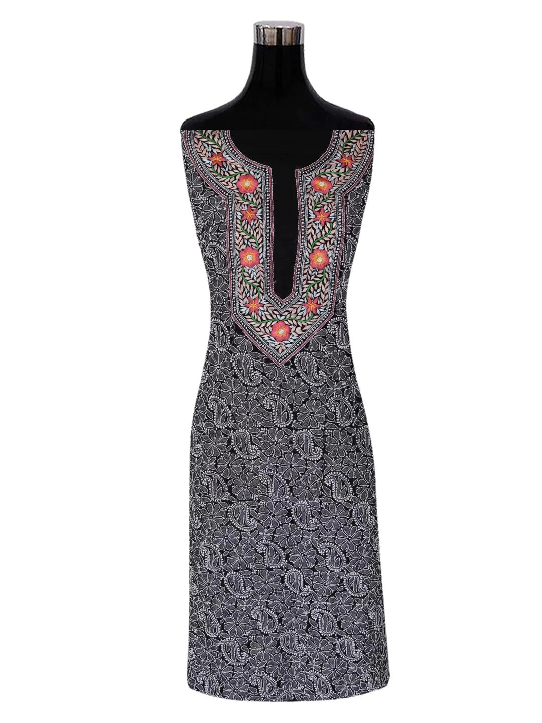 Ada Hand Embroidered Black Georgette Lucknowi Chikankari Unstitched Suit Piece With Parsi Work A211260