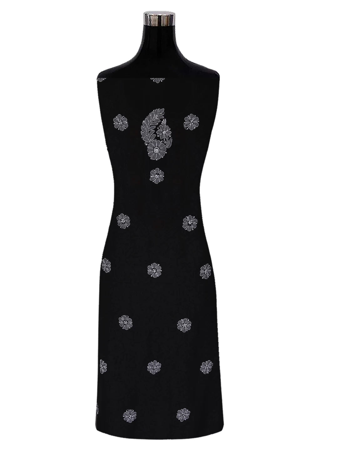 Ada Hand Embroidered Black Georgette Lucknowi Chikankari Unstitched Suit Piece With Parsi Work A211260