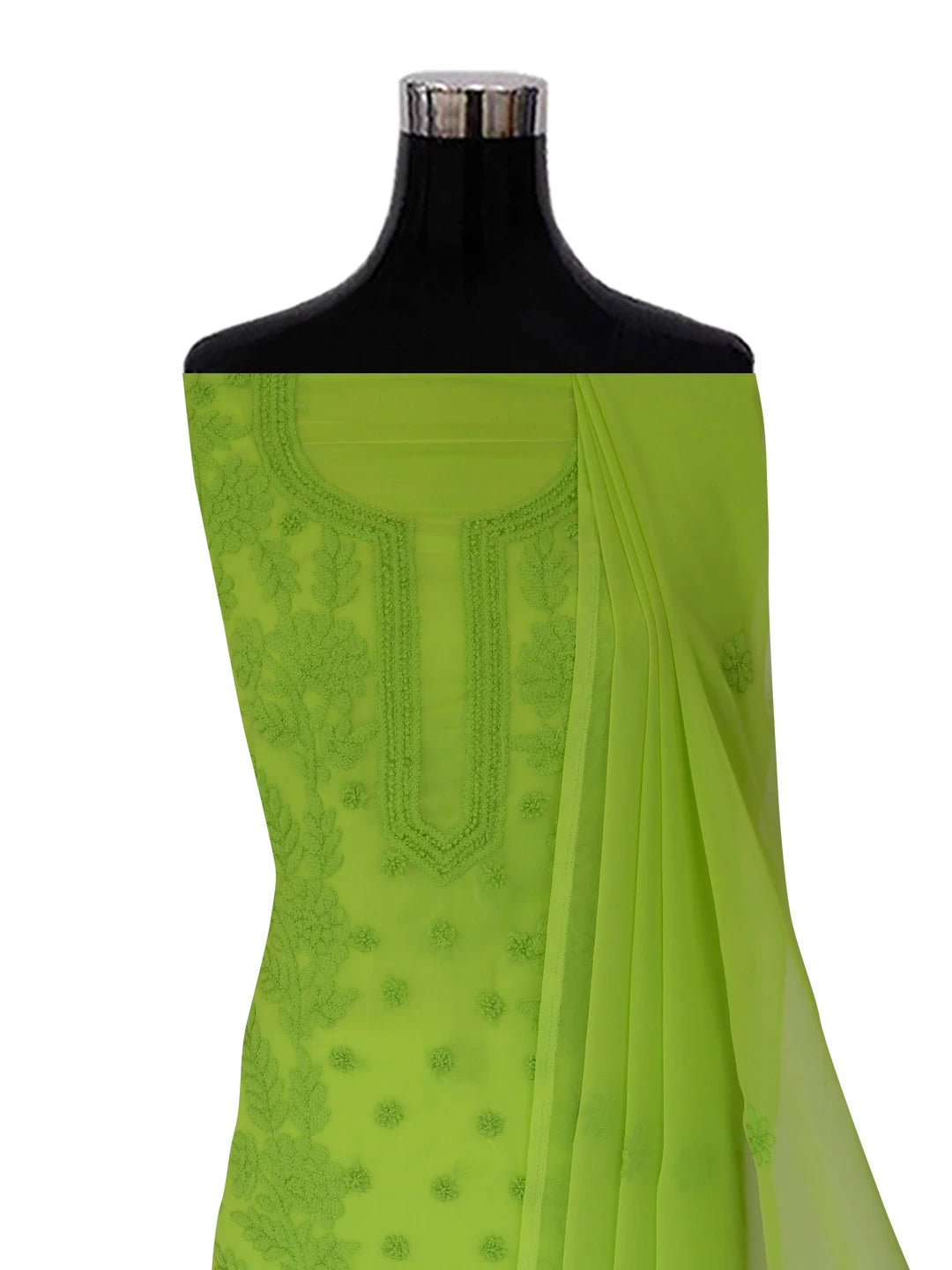 Ada Hand Embroidered Green Georgette Lucknowi Chikankari Unstitched Suit Piece A211263