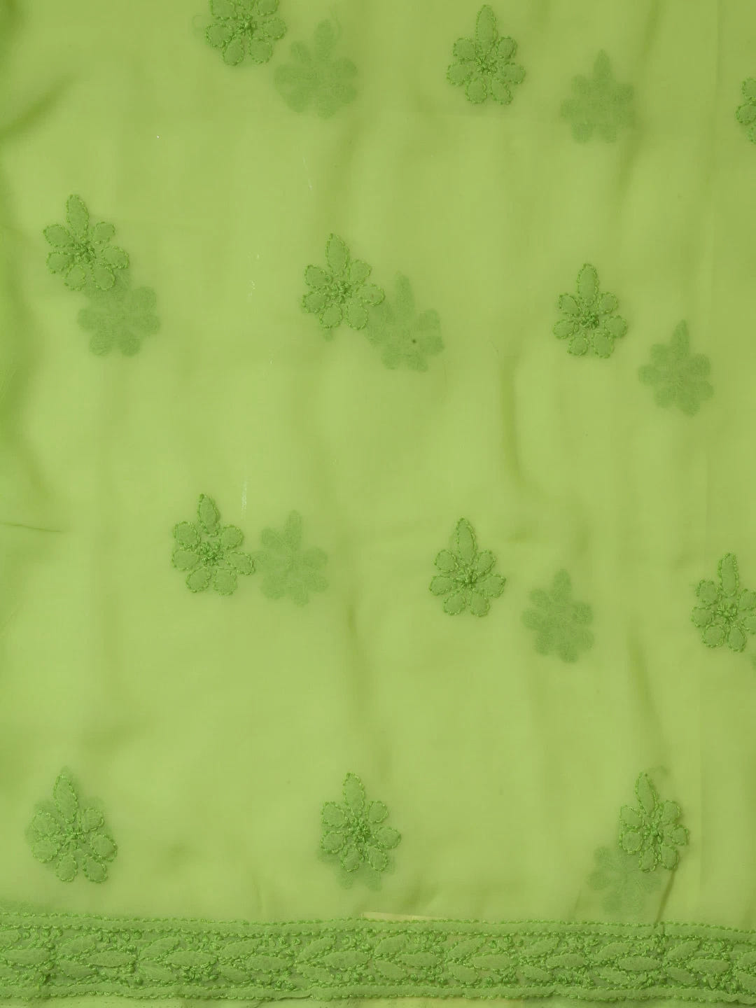 Ada Hand Embroidered Green Georgette Lucknowi Chikankari Unstitched Suit Piece A211263