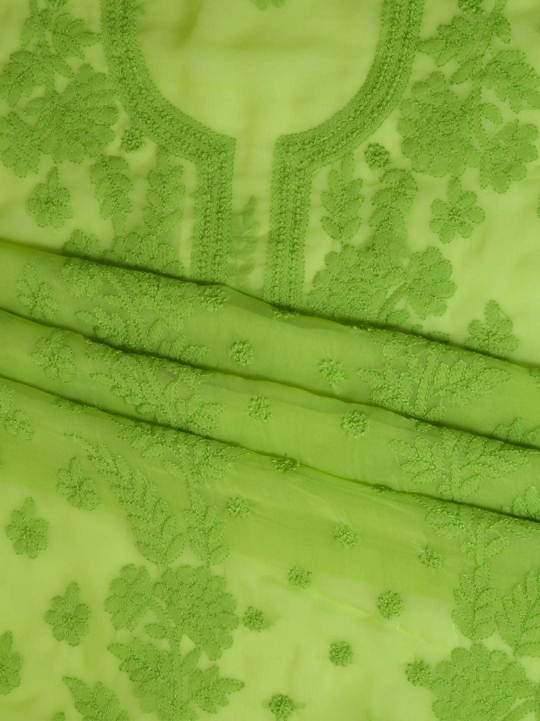 Ada Hand Embroidered Green Georgette Lucknowi Chikankari Unstitched Suit Piece A211263