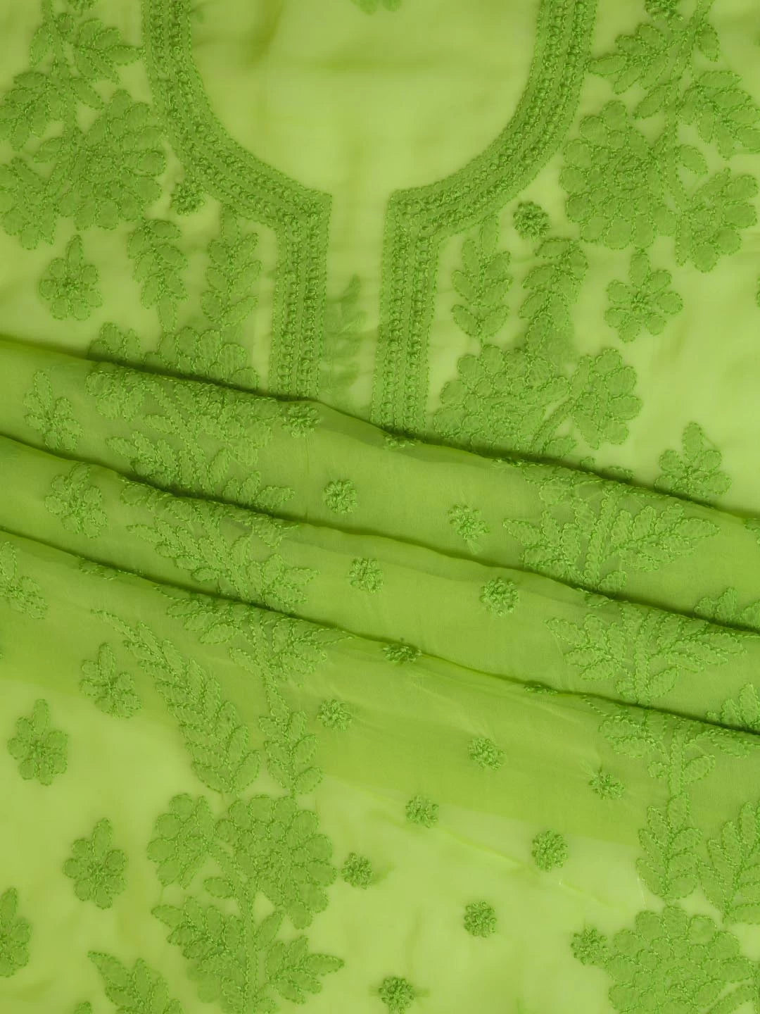 Ada Hand Embroidered Green Georgette Lucknowi Chikankari Unstitched Suit Piece A211263
