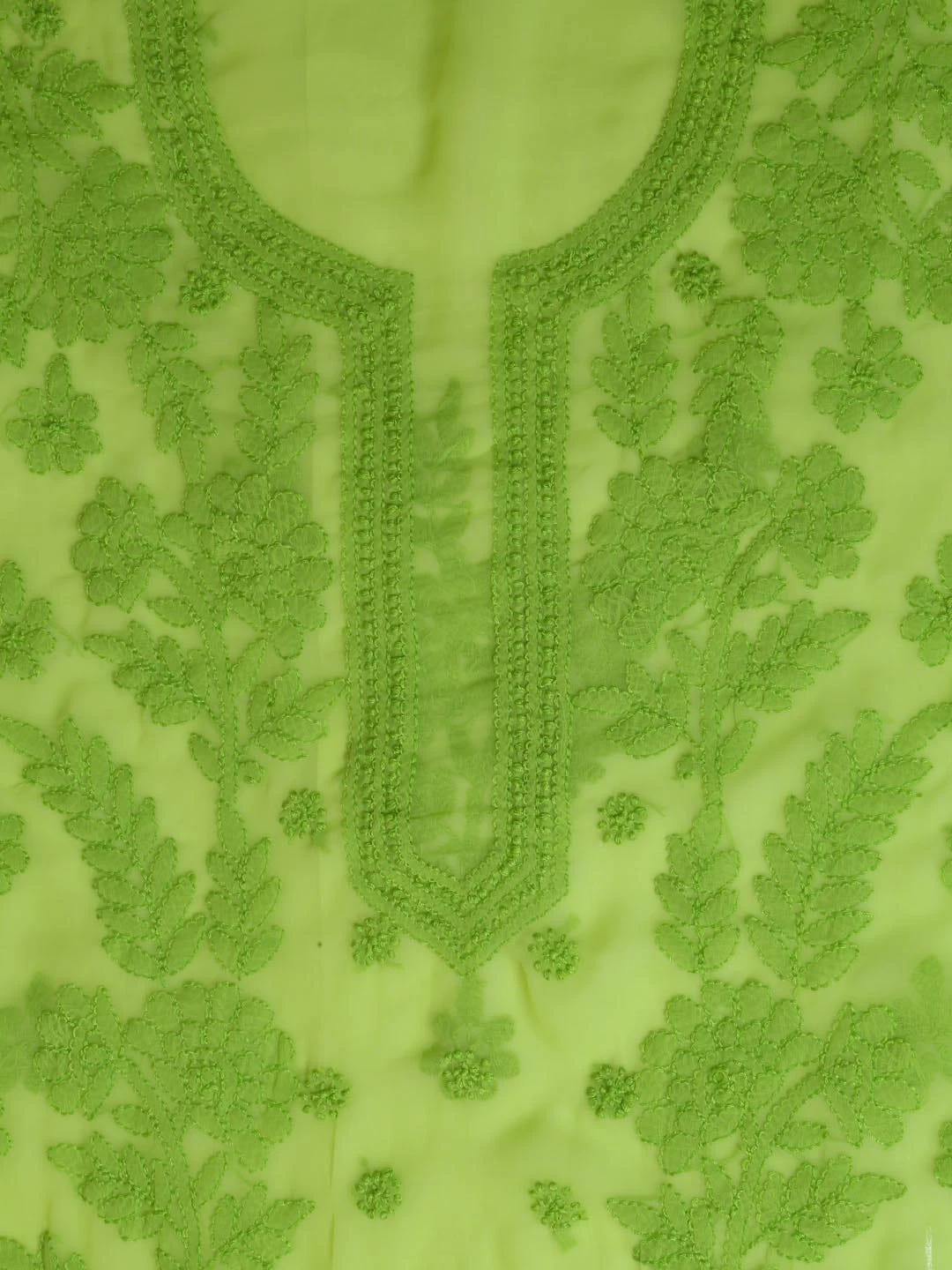 Ada Hand Embroidered Green Georgette Lucknowi Chikankari Unstitched Suit Piece A211263