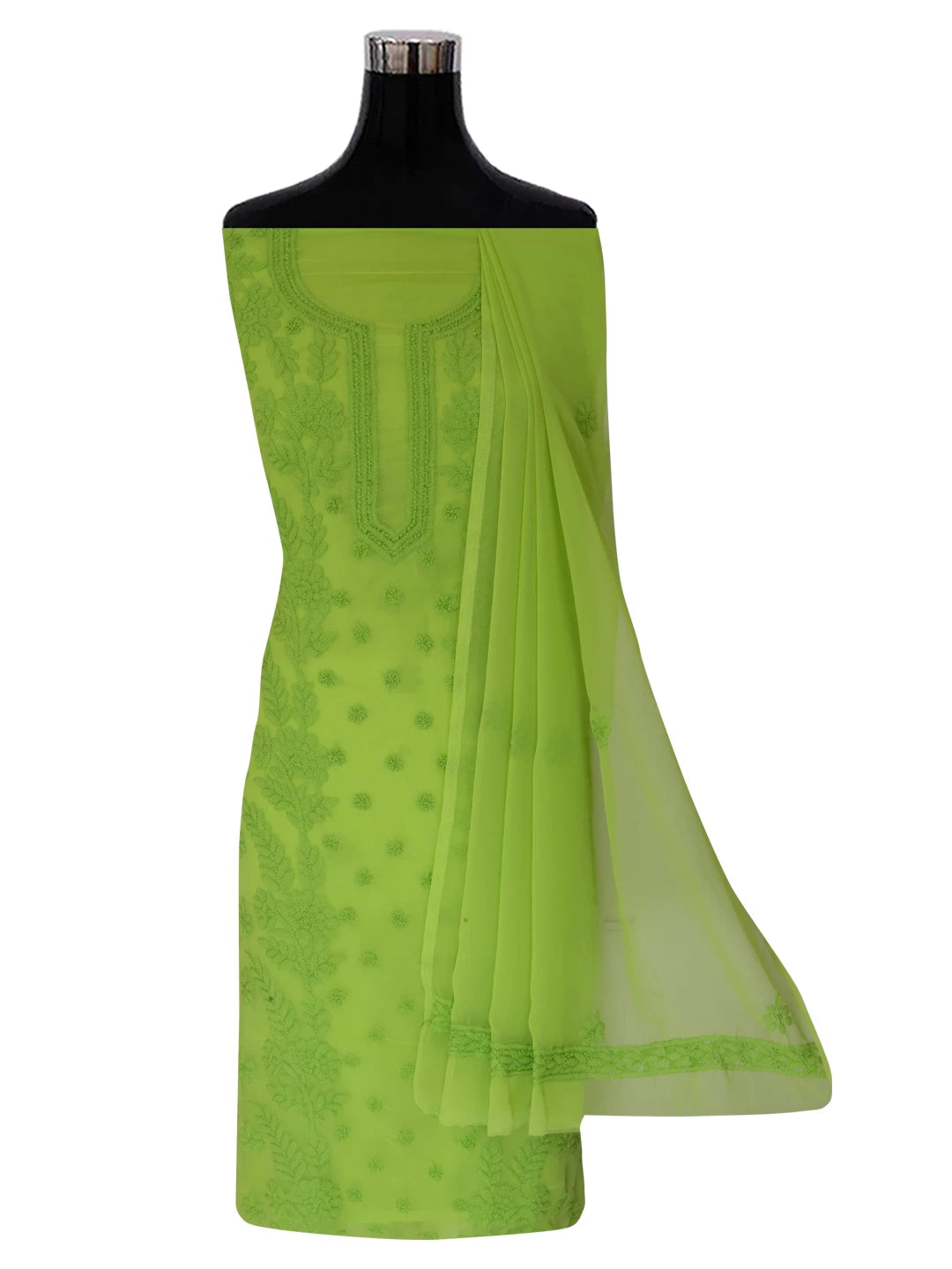 Ada Hand Embroidered Green Georgette Lucknowi Chikankari Unstitched Suit Piece A211263