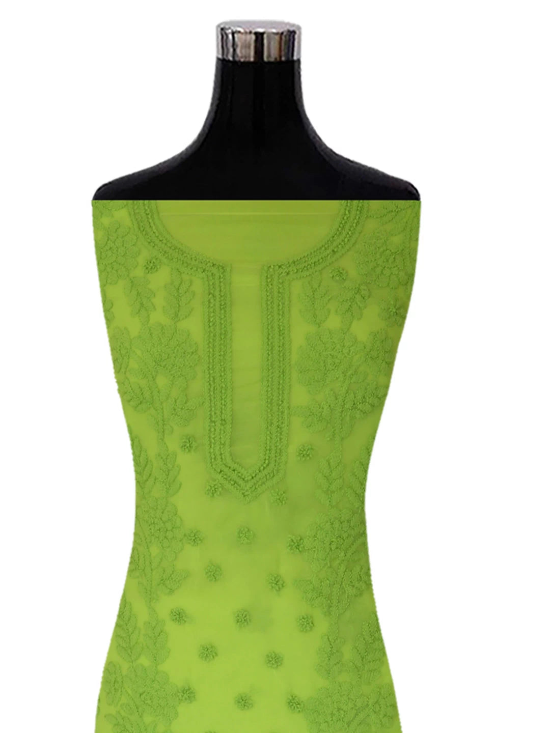 Ada Hand Embroidered Green Georgette Lucknowi Chikankari Unstitched Suit Piece A211263