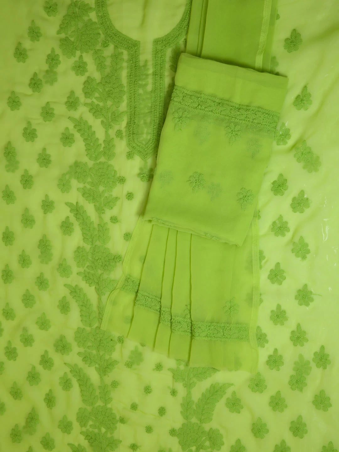 Ada Hand Embroidered Green Georgette Lucknowi Chikankari Unstitched Suit Piece A211263