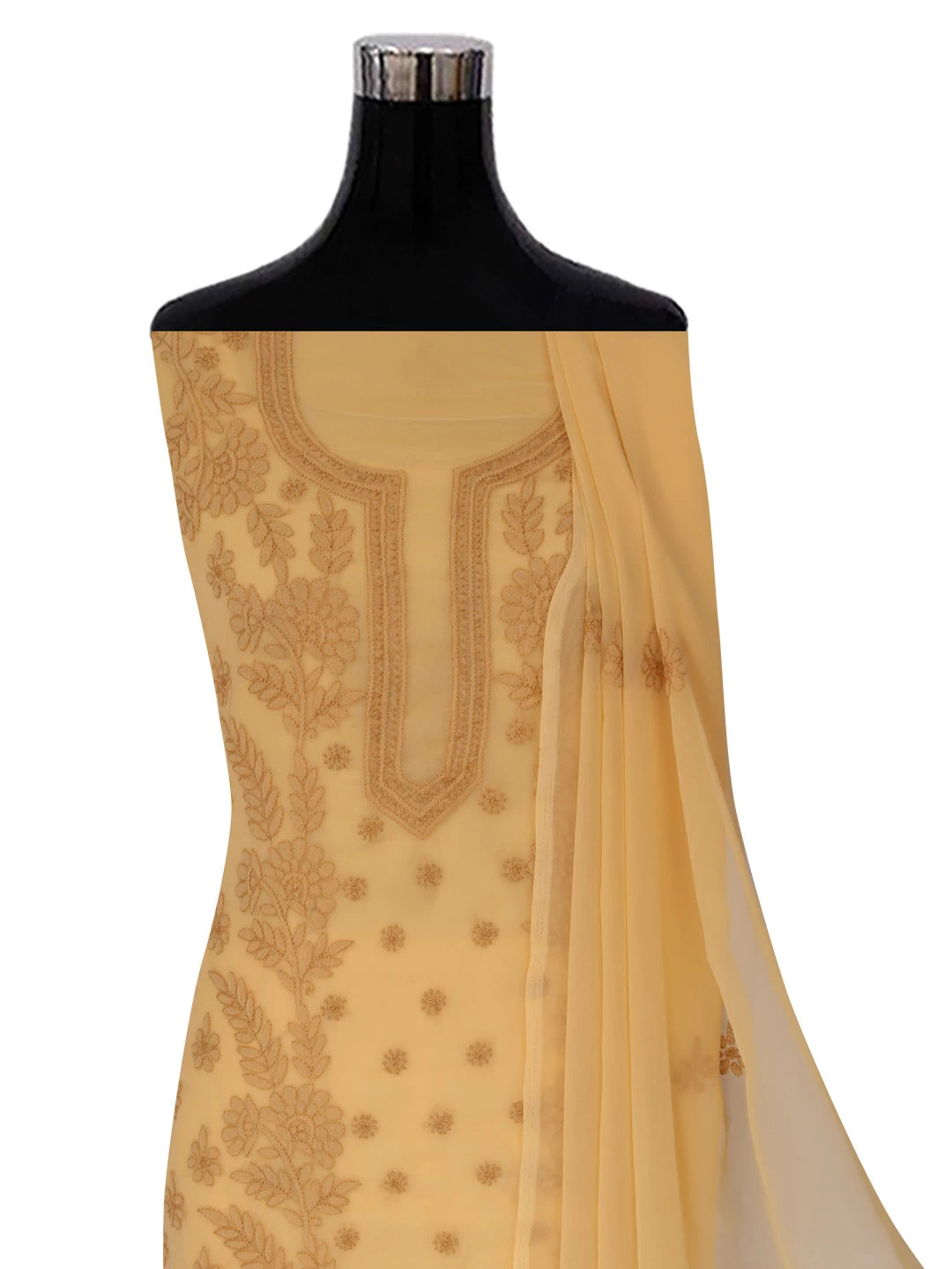 Ada Hand Embroidered Fawn Georgette Lucknowi Chikankari Unstitched Suit Piece A211266