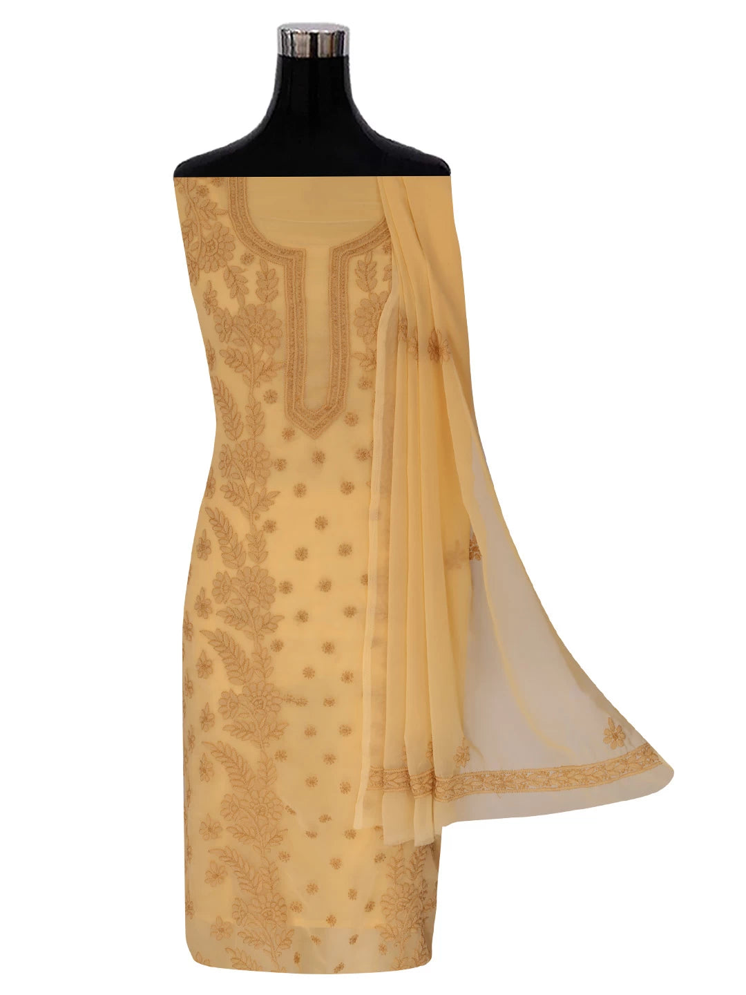 Ada Hand Embroidered Fawn Georgette Lucknowi Chikankari Unstitched Suit Piece A211266
