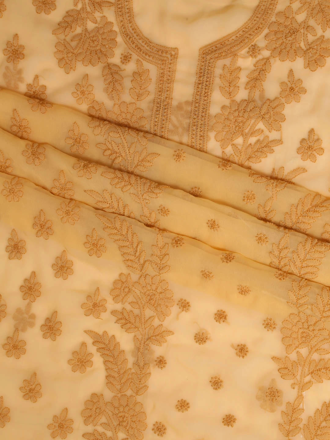 Ada Hand Embroidered Fawn Georgette Lucknowi Chikankari Unstitched Suit Piece A211266