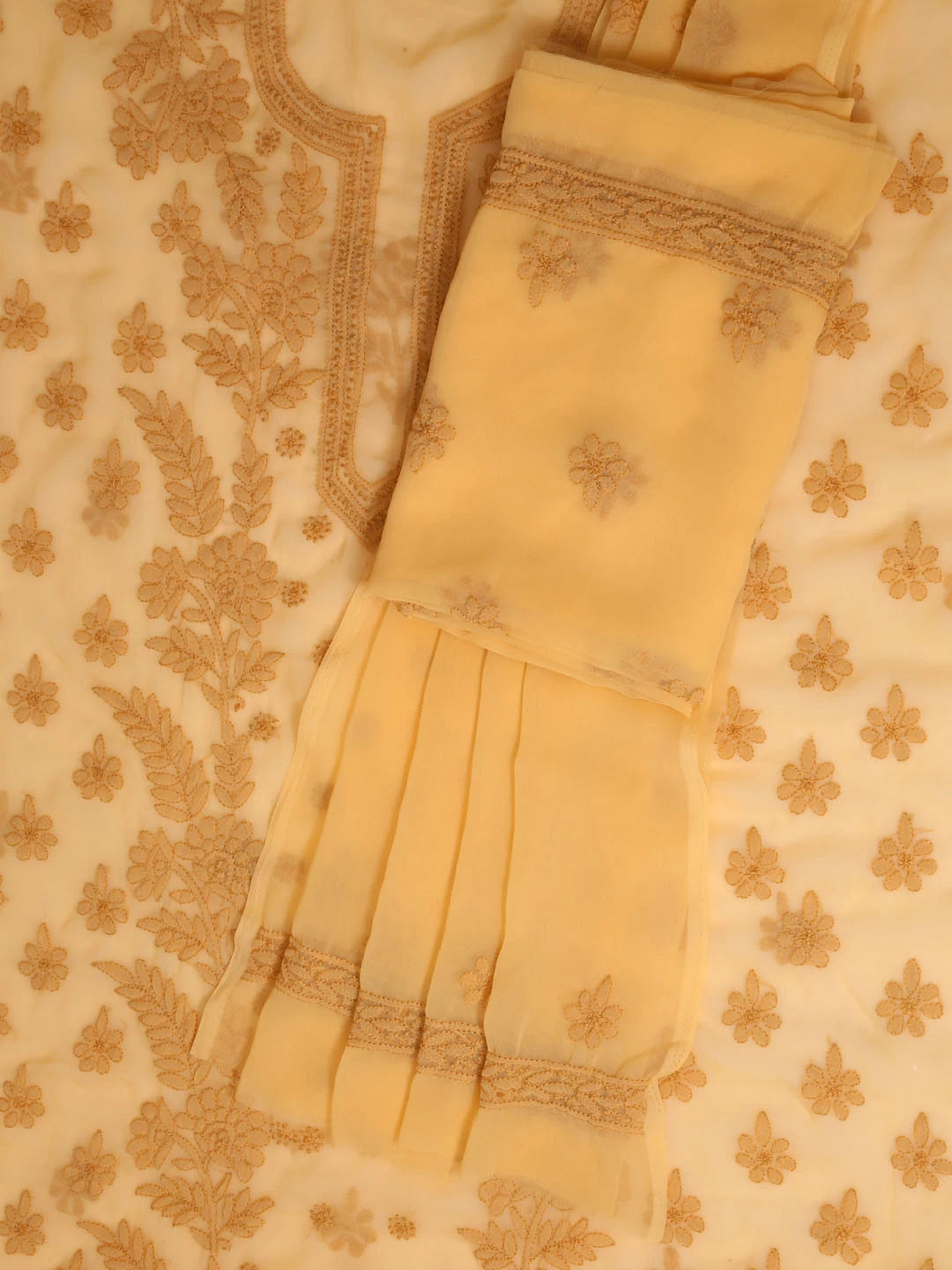 Ada Hand Embroidered Fawn Georgette Lucknowi Chikankari Unstitched Suit Piece A211266