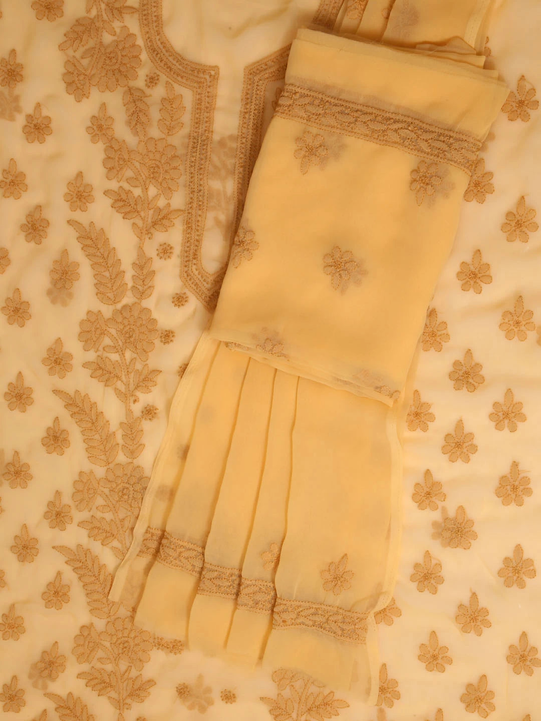 Ada Hand Embroidered Fawn Georgette Lucknowi Chikankari Unstitched Suit Piece A211266