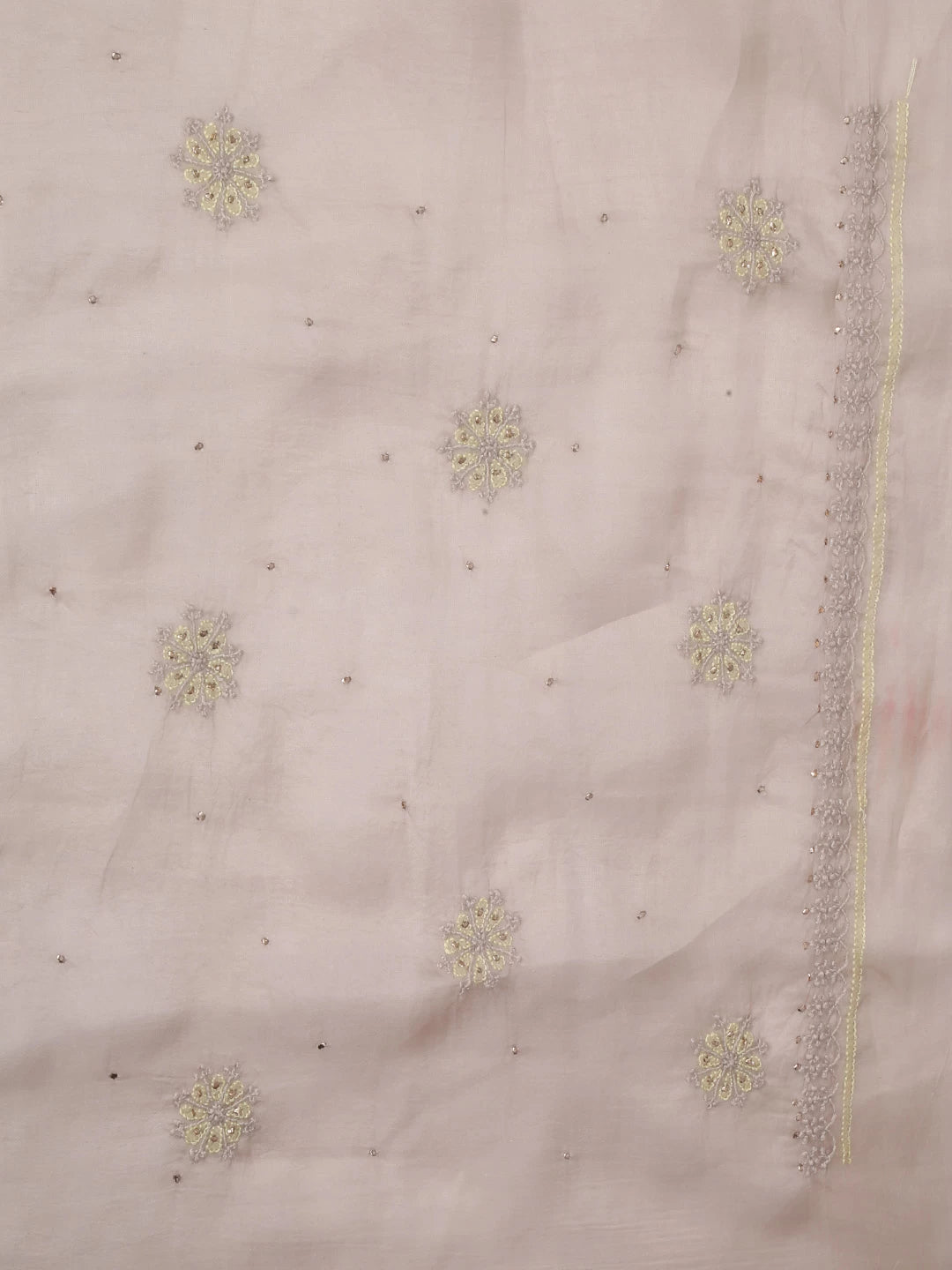 Ada Hand Embroidered Greige Organza Lucknowi Chikankari Unstitched Kurta Dupatta Set With Mukaish Work 01A384515