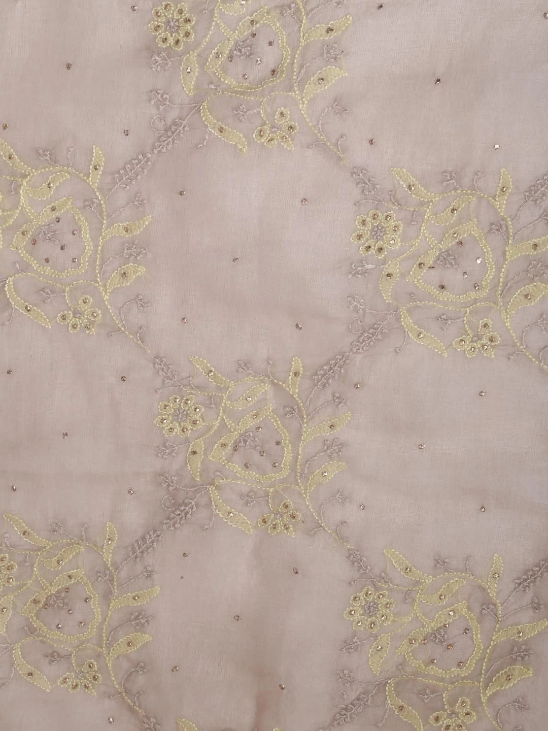 Ada Hand Embroidered Greige Organza Lucknowi Chikankari Unstitched Kurta Dupatta Set With Mukaish Work 01A384515