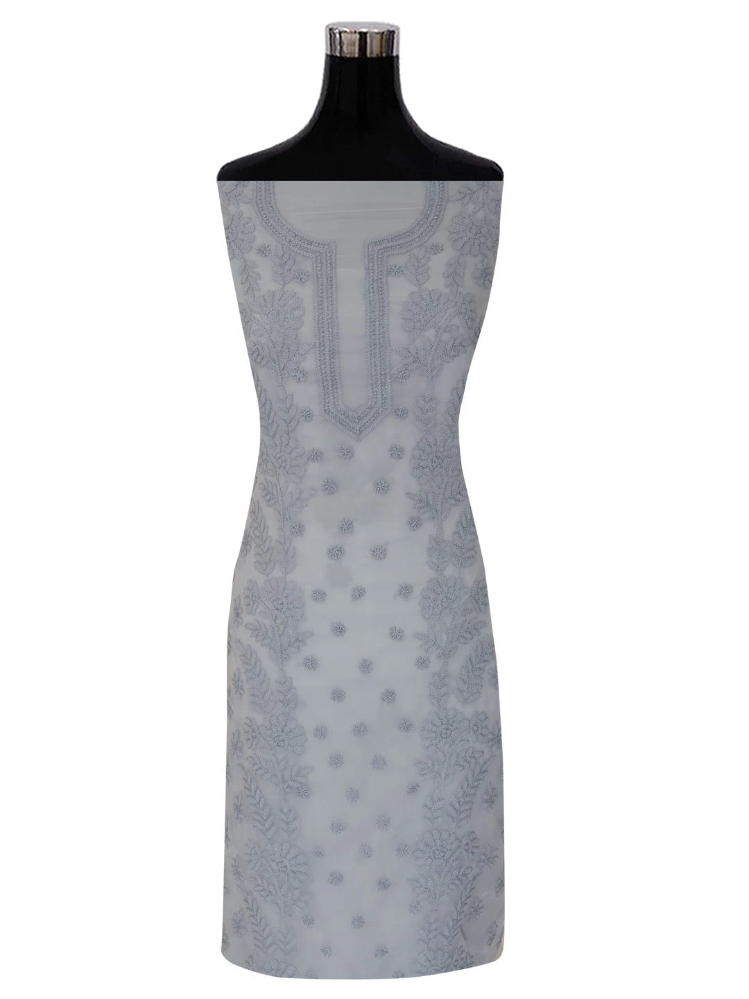 Ada Hand Embroidered Grey Georgette Lucknowi Chikankari Unstitched Suit Piece A211265