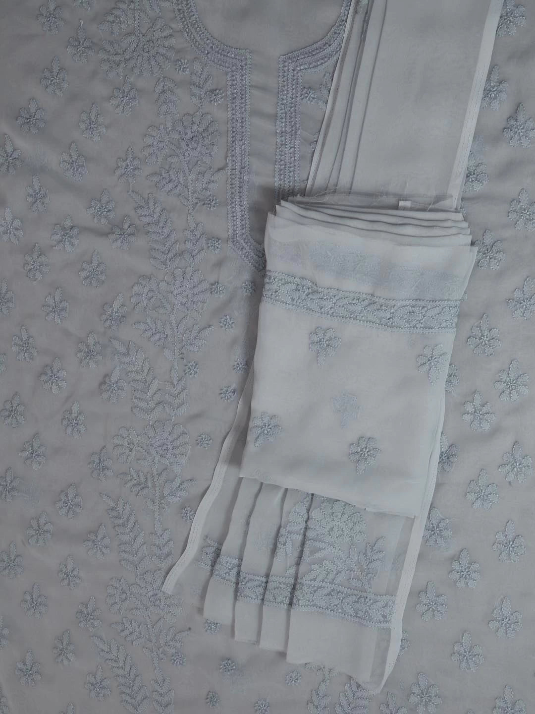 Ada Hand Embroidered Grey Georgette Lucknowi Chikankari Unstitched Suit Piece A211265