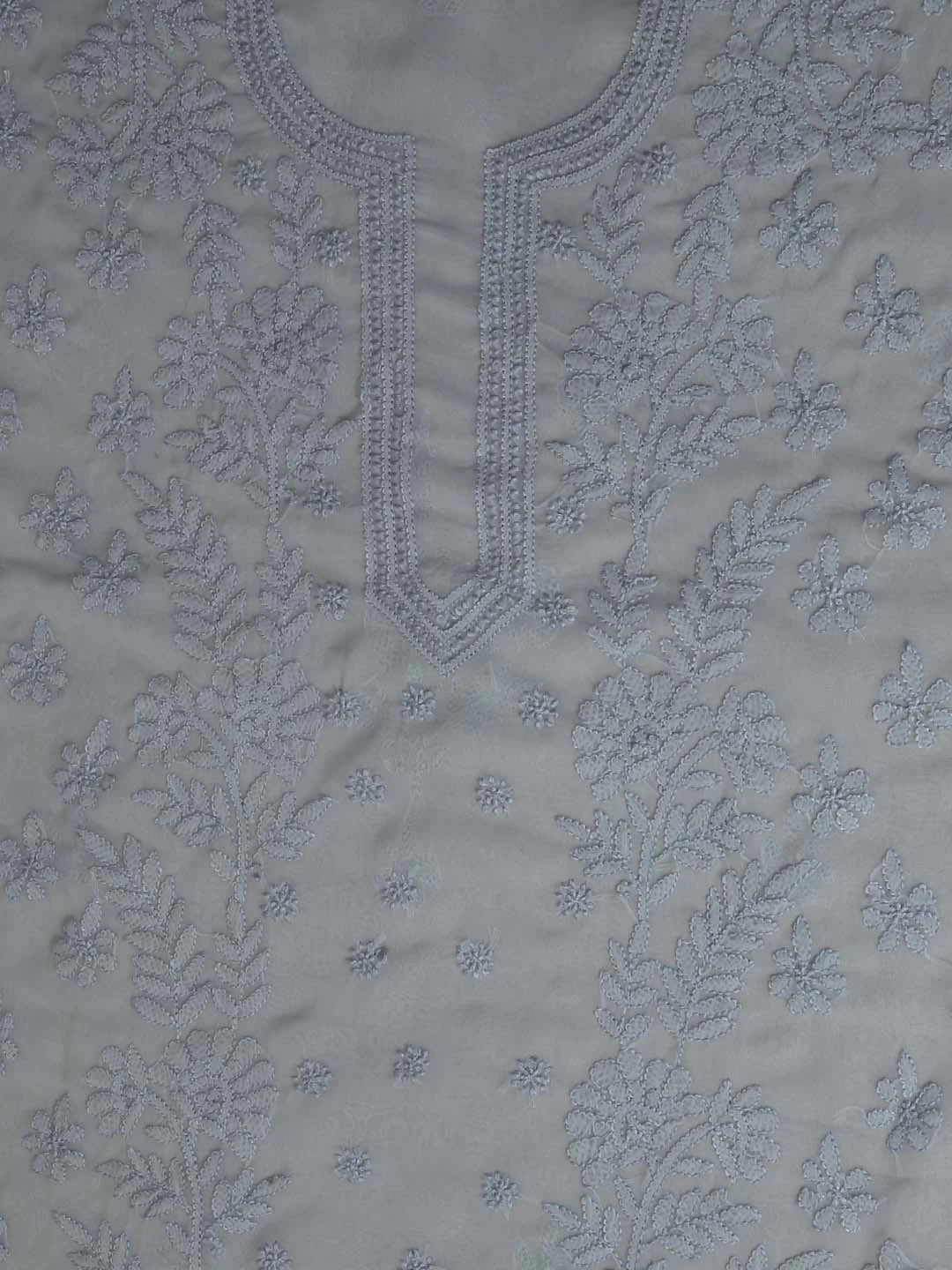 Ada Hand Embroidered Grey Georgette Lucknowi Chikankari Unstitched Suit Piece A211265