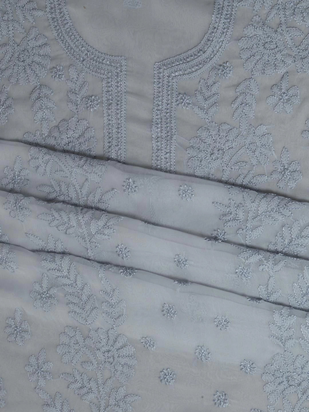 Ada Hand Embroidered Grey Georgette Lucknowi Chikankari Unstitched Suit Piece A211265