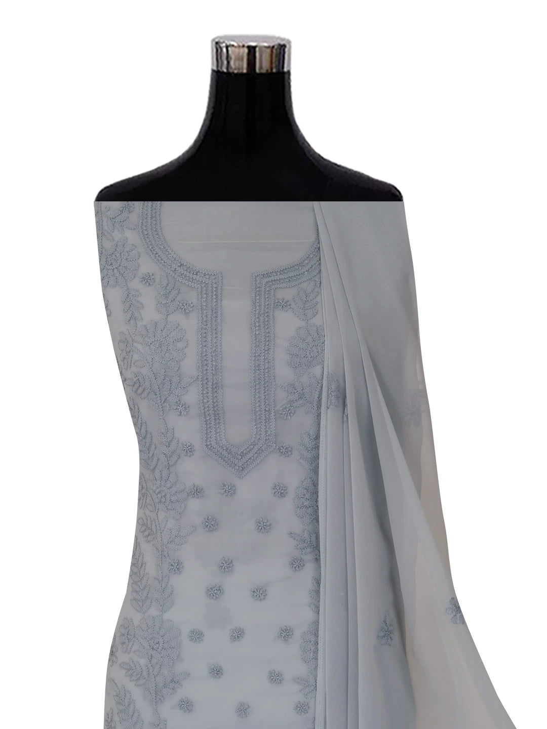 Ada Hand Embroidered Grey Georgette Lucknowi Chikankari Unstitched Suit Piece A211265