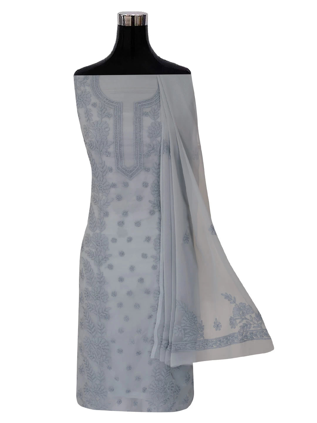 Ada Hand Embroidered Grey Georgette Lucknowi Chikankari Unstitched Suit Piece A211265