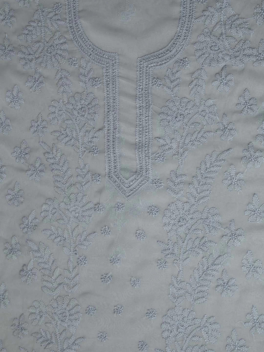 Ada Hand Embroidered Grey Georgette Lucknowi Chikankari Unstitched Suit Piece A211265