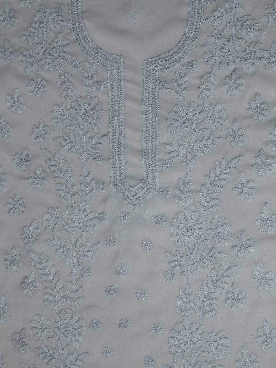 Ada Hand Embroidered Grey Georgette Lucknowi Chikankari Unstitched Suit Piece A211265