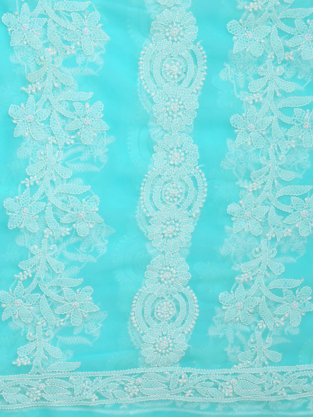 Ada Hand Embroidered Sea Green Georgette Lucknowi Chikankari Dupatta 01A410204