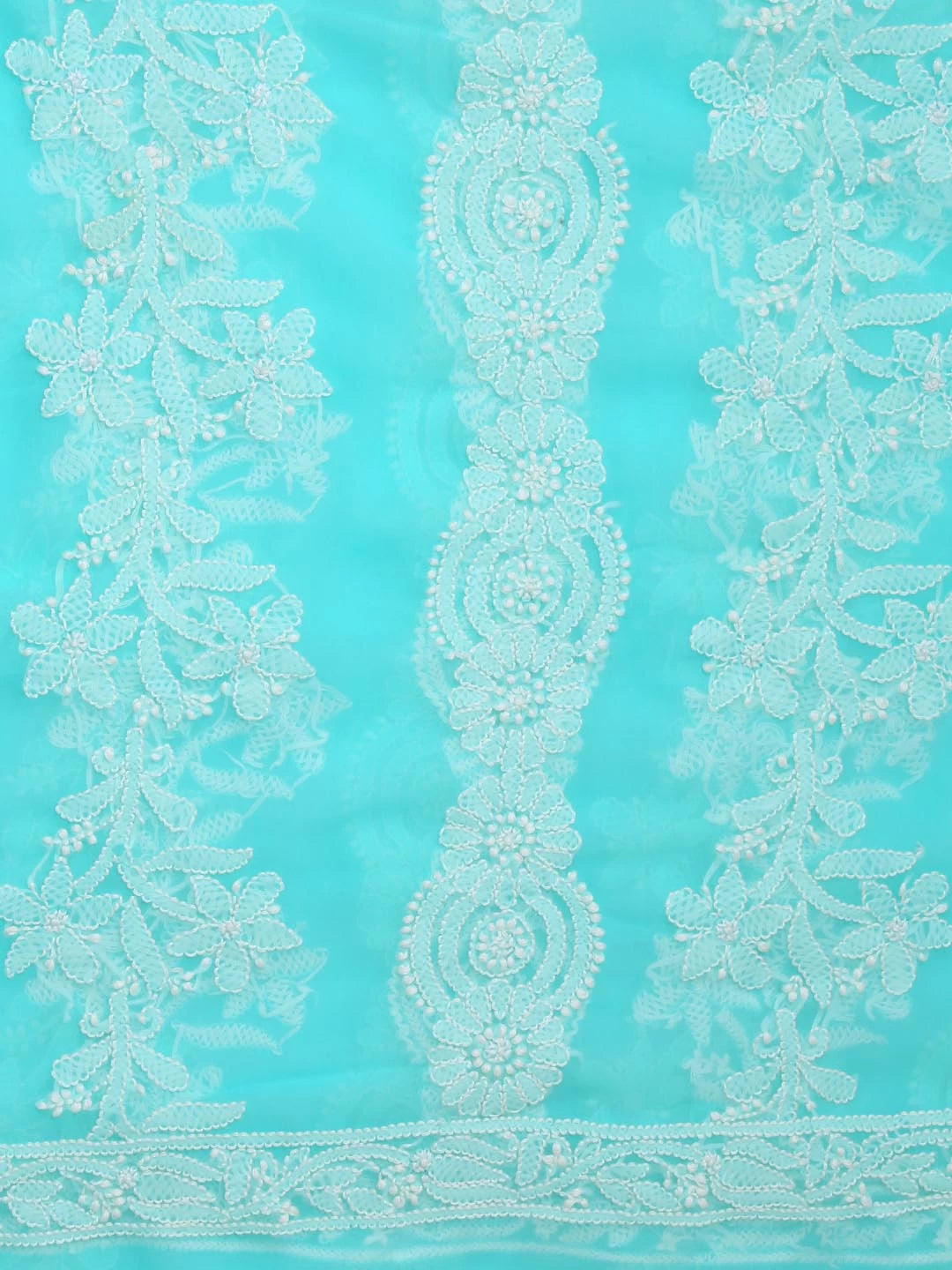 Ada Hand Embroidered Sea Green Georgette Lucknowi Chikankari Dupatta 01A410204