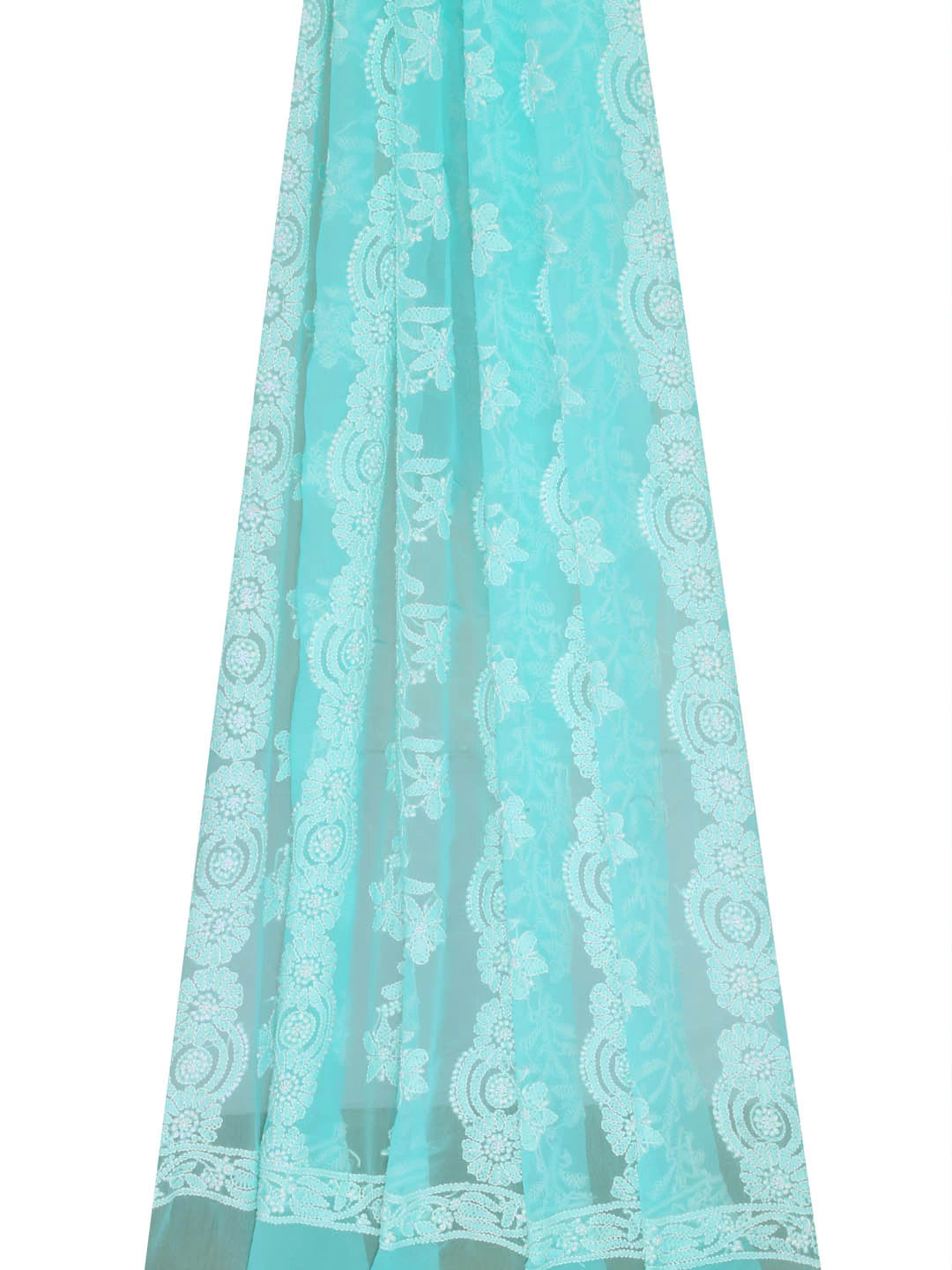 Ada Hand Embroidered Sea Green Georgette Lucknowi Chikankari Dupatta 01A410204
