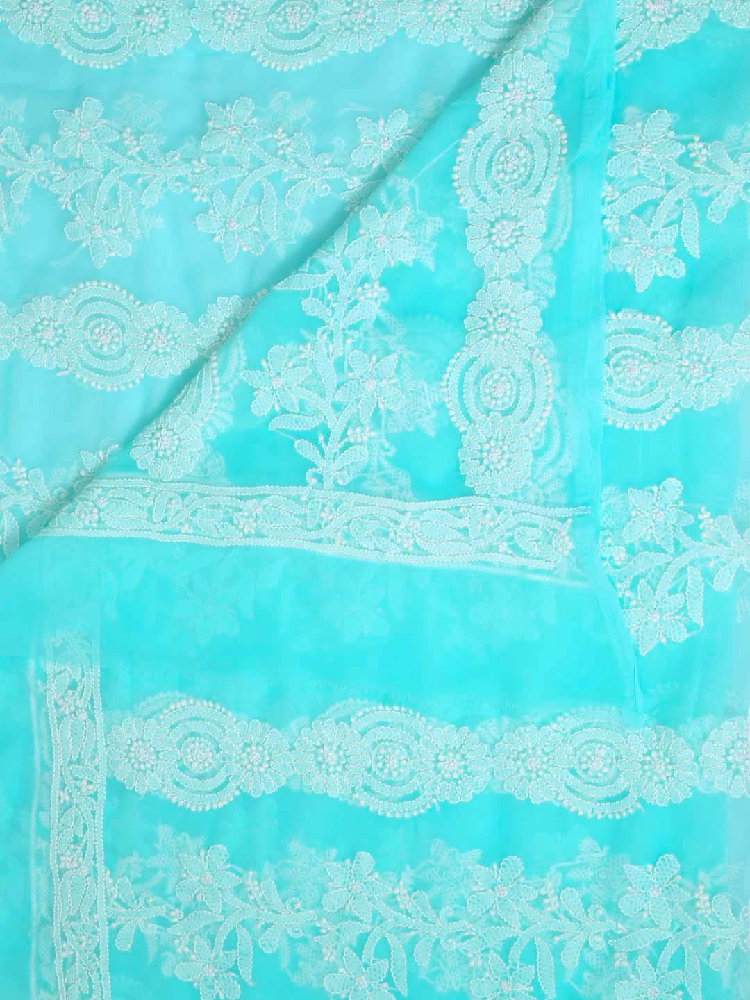 Ada Hand Embroidered Sea Green Georgette Lucknowi Chikankari Dupatta 01A410204