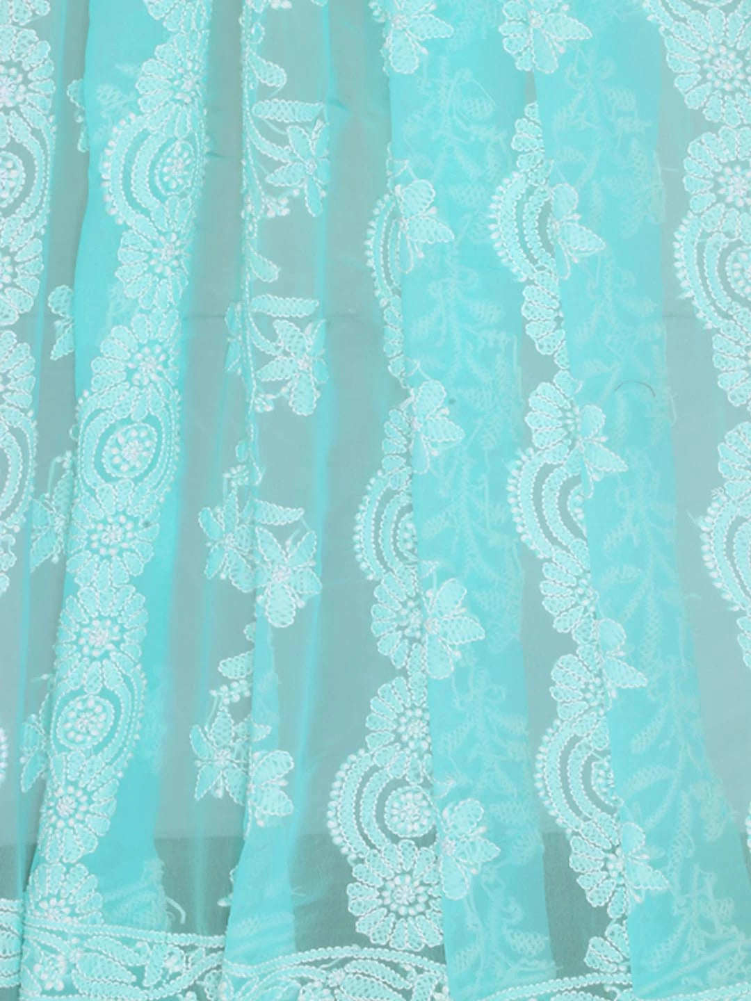 Ada Hand Embroidered Sea Green Georgette Lucknowi Chikankari Dupatta 01A410204
