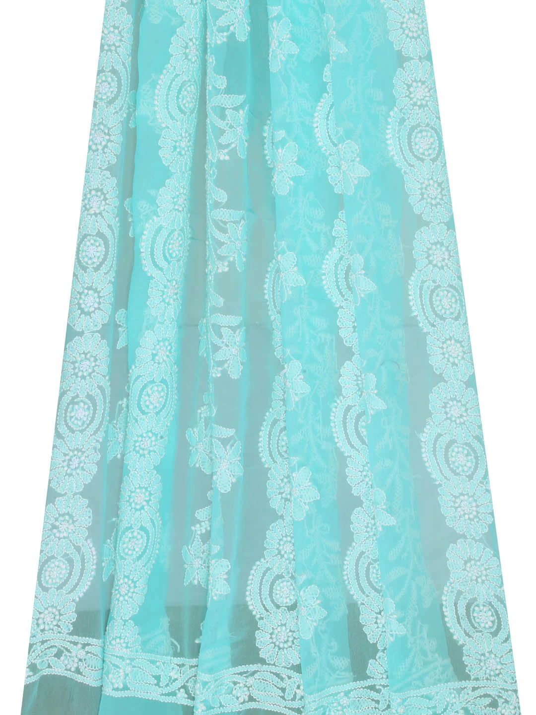 Ada Hand Embroidered Sea Green Georgette Lucknowi Chikankari Dupatta 01A410204