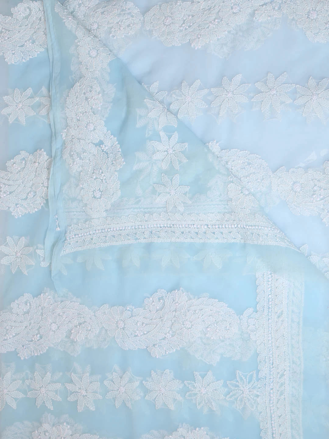 Ada Hand Embroidered Blue Georgette Lucknowi Chikankari Dupatta 01A410201