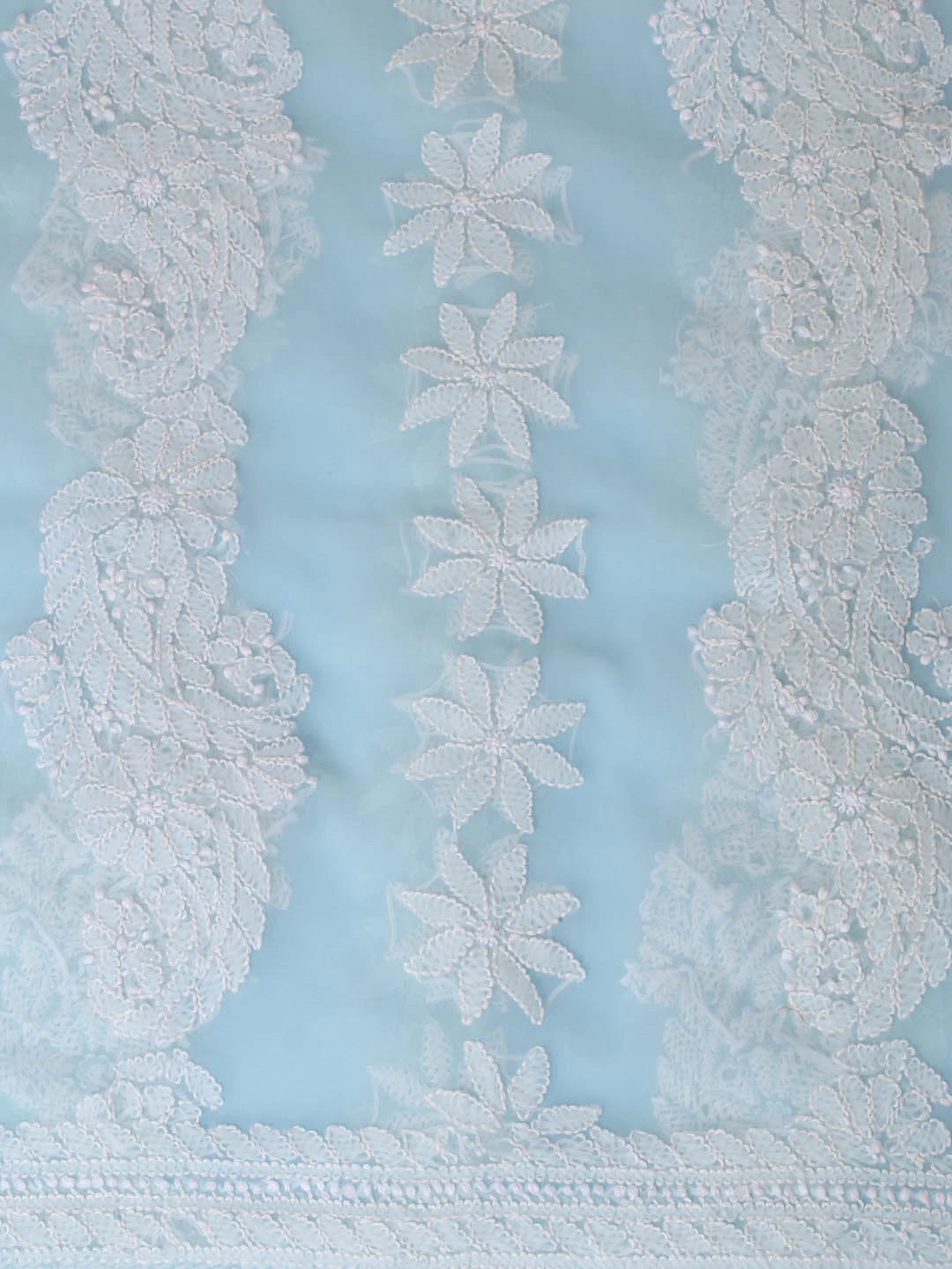 Ada Hand Embroidered Blue Georgette Lucknowi Chikankari Dupatta 01A410201