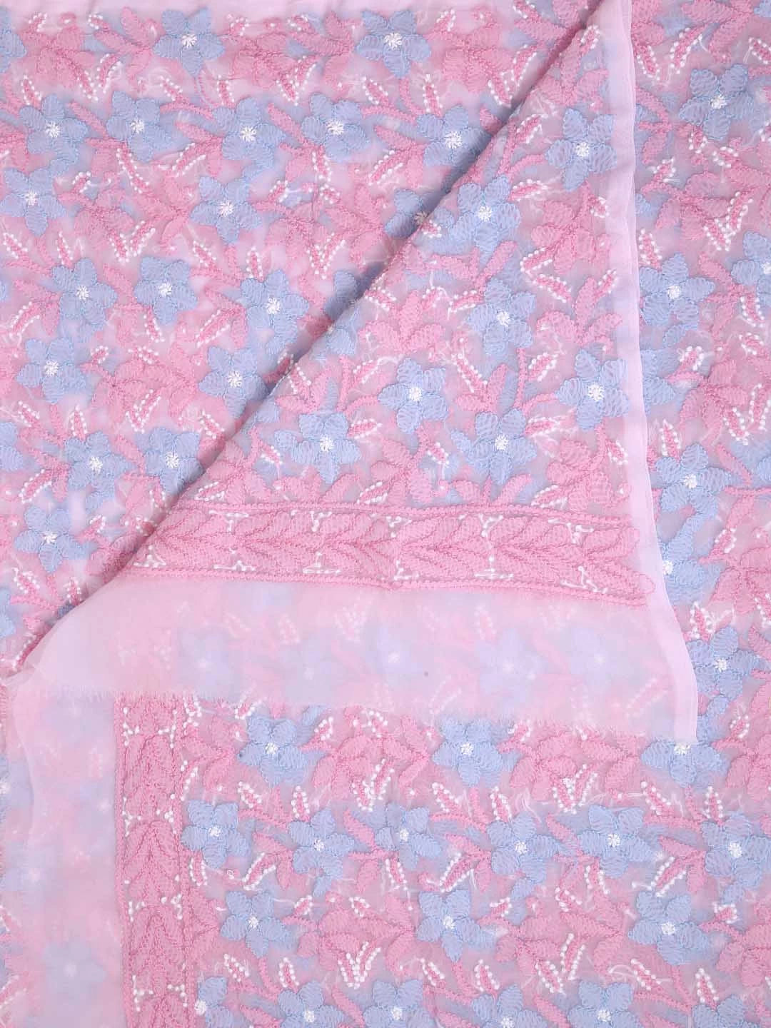 Ada Hand Embroidered Pink Georgette Lucknowi Chikankari Dupatta 01A410241