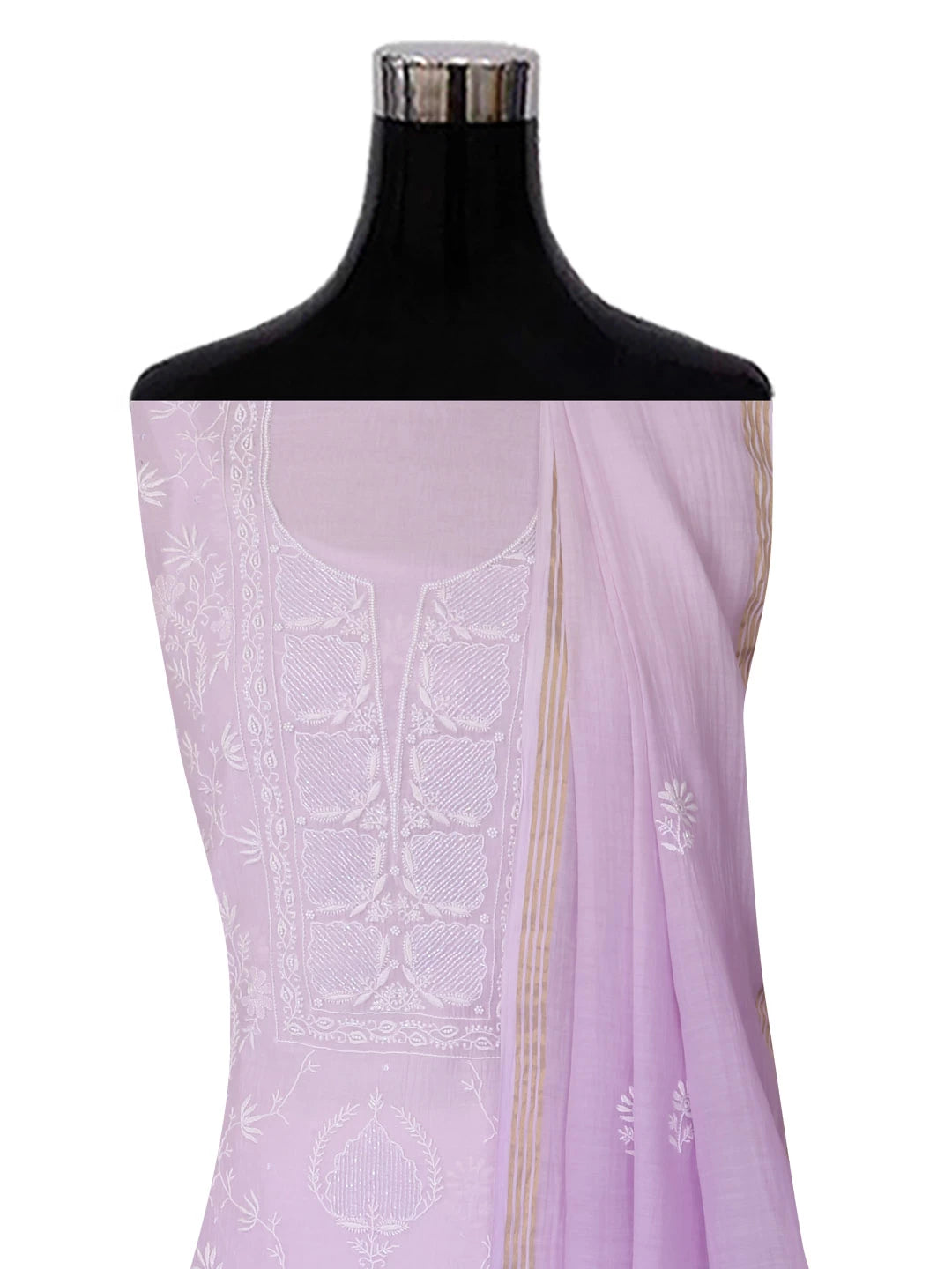 Ada Hand Embroidered Lavender Ombre Shade Chanderi Lucknowi Chikankari Unstitched Kurta Dupatta Set With Cutdana Work 01A404531