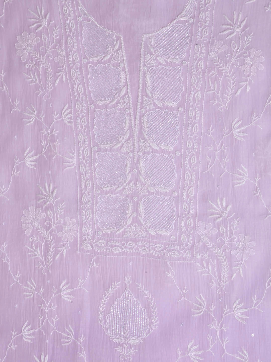 Ada Hand Embroidered Lavender Ombre Shade Chanderi Lucknowi Chikankari Unstitched Kurta Dupatta Set With Cutdana Work 01A404531