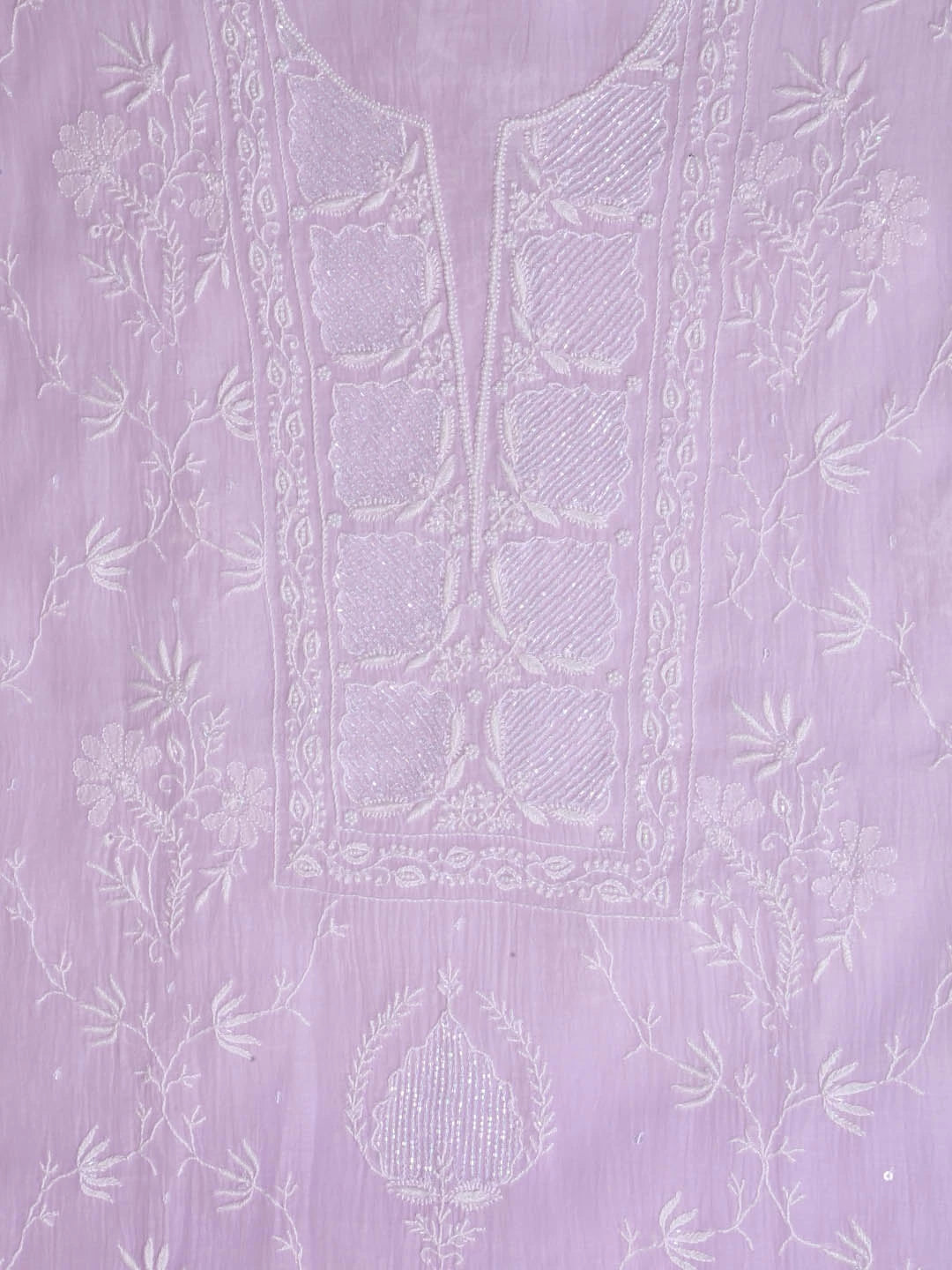 Ada Hand Embroidered Lavender Ombre Shade Chanderi Lucknowi Chikankari Unstitched Kurta Dupatta Set With Cutdana Work 01A404531