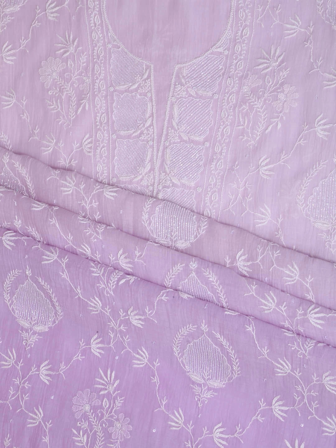 Ada Hand Embroidered Lavender Ombre Shade Chanderi Lucknowi Chikankari Unstitched Kurta Dupatta Set With Cutdana Work 01A404531