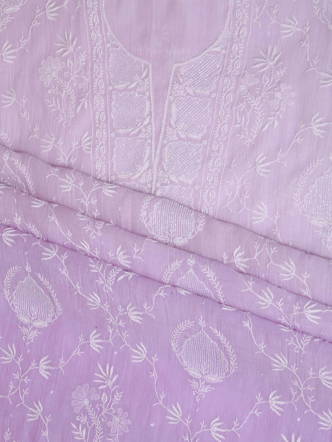 Ada Hand Embroidered Lavender Ombre Shade Chanderi Lucknowi Chikankari Unstitched Kurta Dupatta Set With Cutdana Work 01A404531
