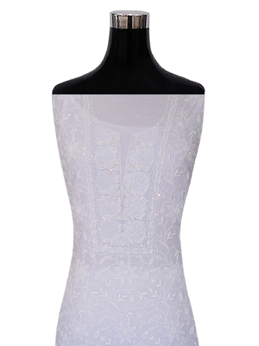 Ada Hand Embroidered Ice Blue Ombre Shade Chanderi Lucknowi Chikankari Unstitched Kurta Dupatta Set With Cutdana Work 01A404532