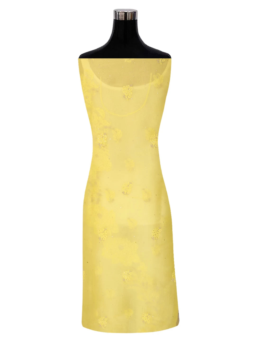 Ada Hand Embroidered Yellow Organza Lucknowi Chikankari Unstitched Kurta Dupatta Set With Mukaish Work 01A376298
