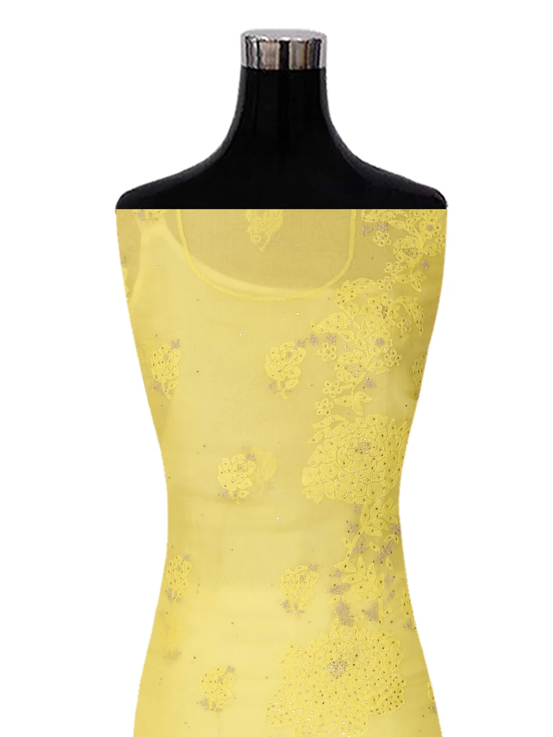 Ada Hand Embroidered Yellow Organza Lucknowi Chikankari Unstitched Kurta Dupatta Set With Mukaish Work 01A376298
