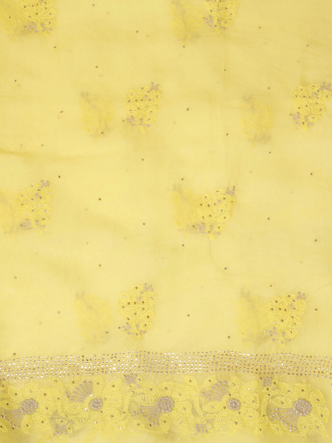 Ada Hand Embroidered Yellow Organza Lucknowi Chikankari Unstitched Kurta Dupatta Set With Mukaish Work 01A376298
