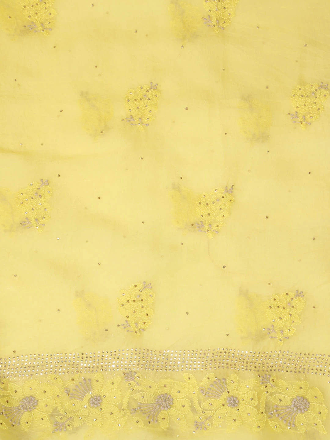 Ada Hand Embroidered Yellow Organza Lucknowi Chikankari Unstitched Kurta Dupatta Set With Mukaish Work 01A376298