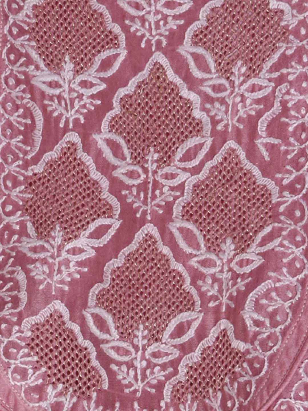 Ada Hand Embroidered Dusty Pink Ombre Shade Chanderi Lucknowi Chikankari Semi-Stitched Kurta Dupatta Set 01A229768