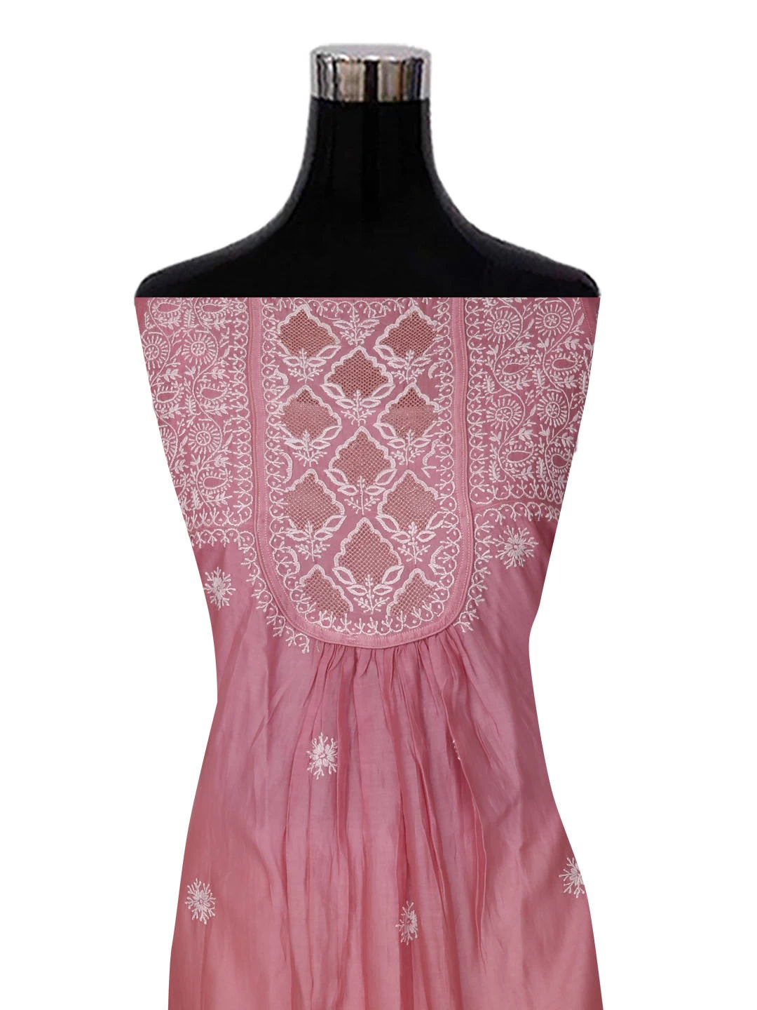 Ada Hand Embroidered Dusty Pink Ombre Shade Chanderi Lucknowi Chikankari Semi-Stitched Kurta Dupatta Set 01A229768