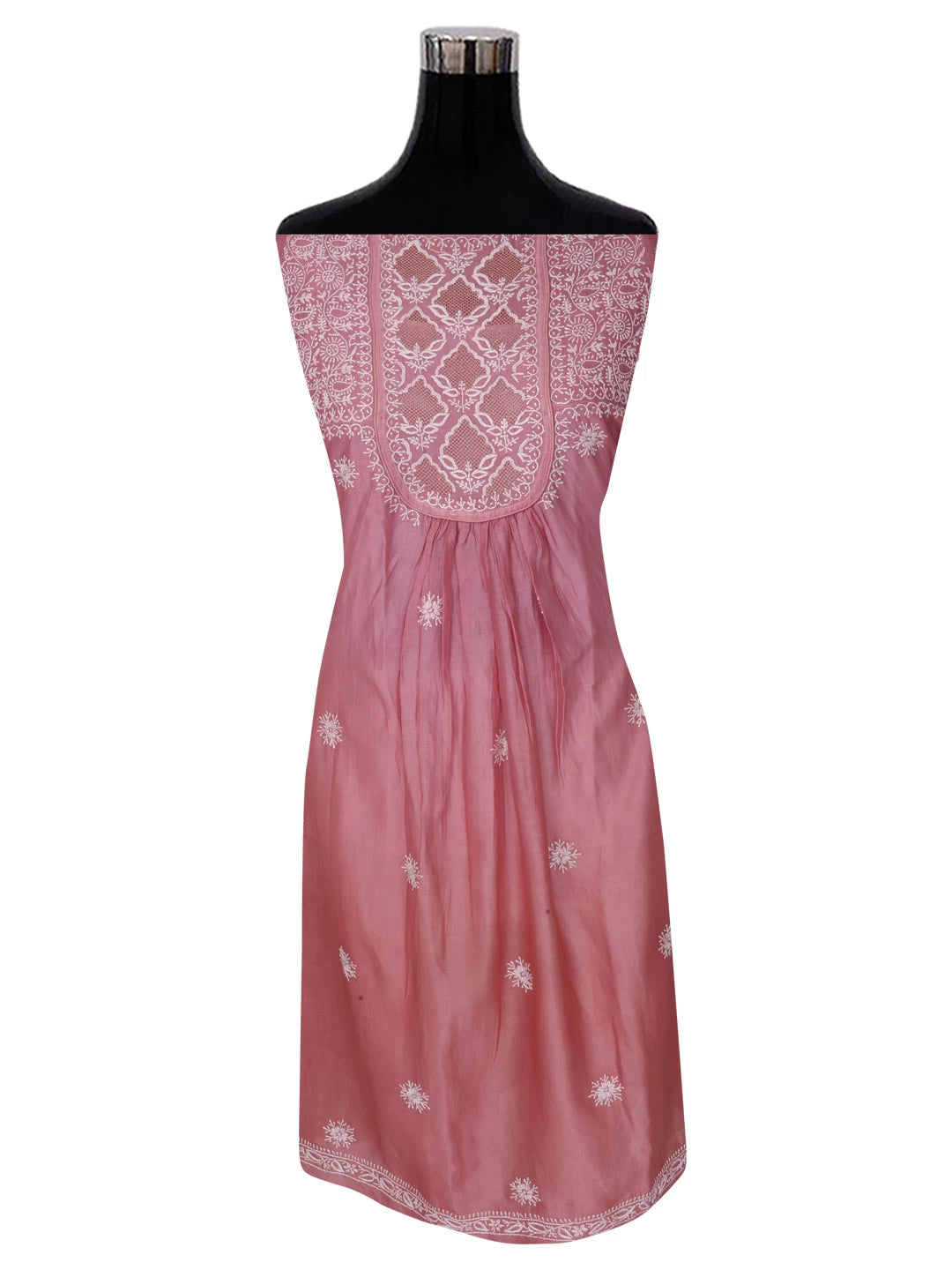 Ada Hand Embroidered Dusty Pink Ombre Shade Chanderi Lucknowi Chikankari Semi-Stitched Kurta Dupatta Set 01A229768