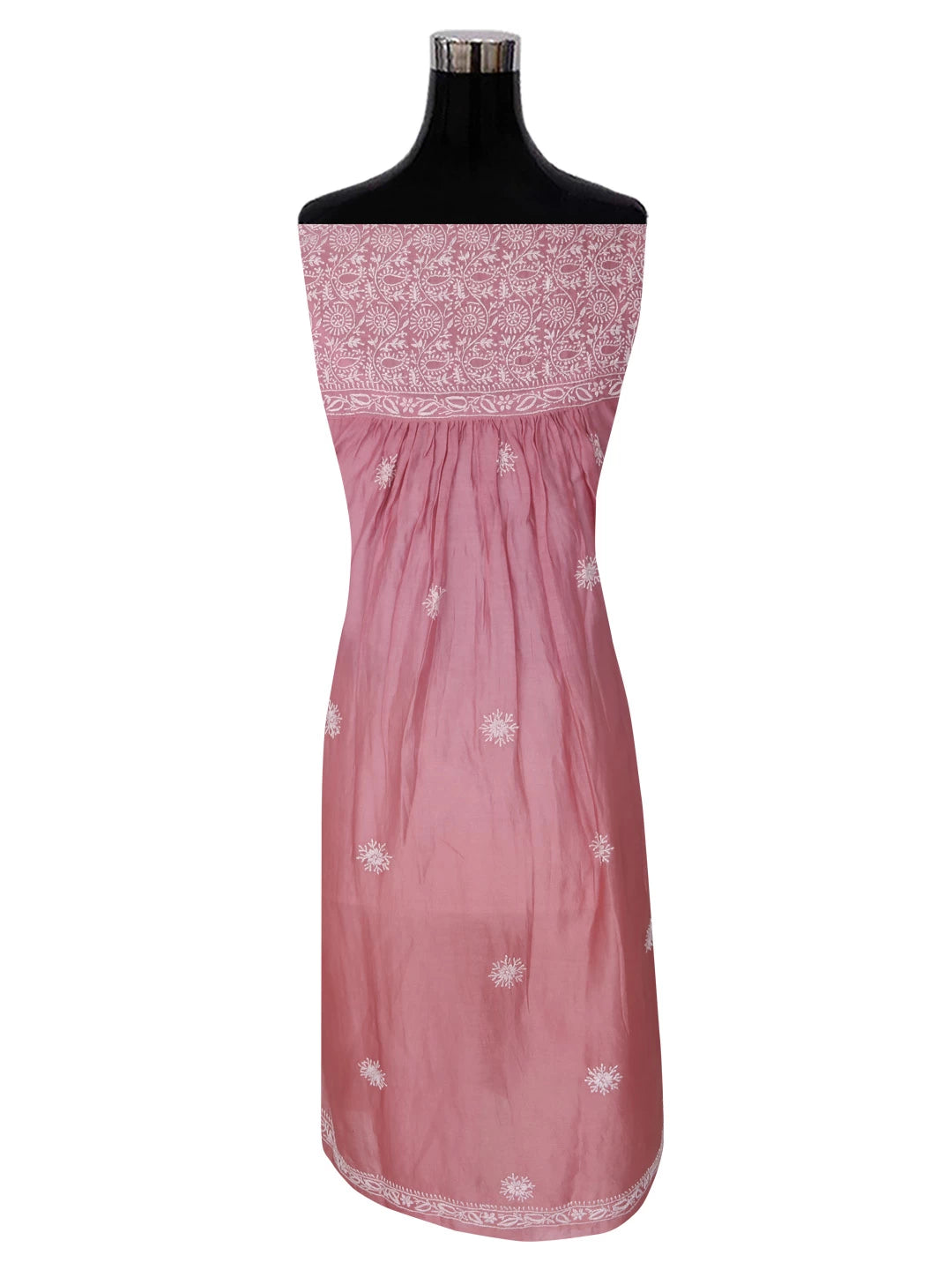 Ada Hand Embroidered Dusty Pink Ombre Shade Chanderi Lucknowi Chikankari Semi-Stitched Kurta Dupatta Set 01A229768