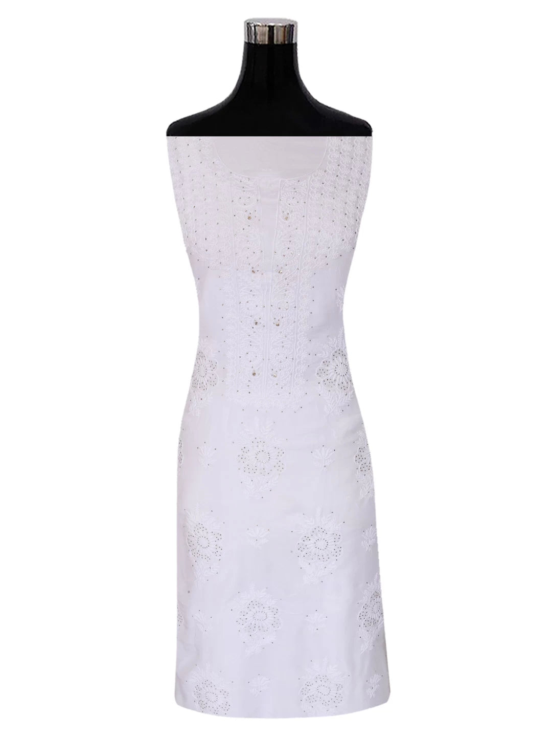 Ada Hand Embroidered White Muslin Lucknowi Chikankari Unstitched Kurta Piece With Muqaish Work 01A167521