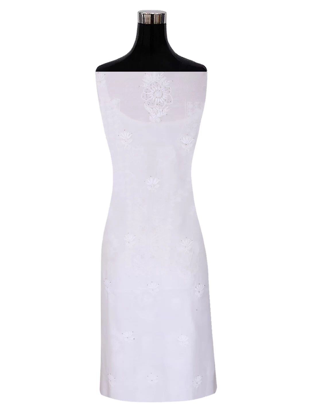 Ada Hand Embroidered White Muslin Lucknowi Chikankari Unstitched Kurta Piece With Muqaish Work 01A167521